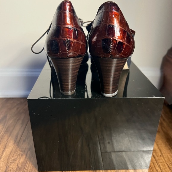 Vaneli Black and Brown Croc-Embossed Lace-Up Heels - Picture 4 of 7